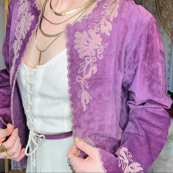 Anne Klein Jackets & Blazers - Anne Klein | Purple Leather Embroidered Jacket